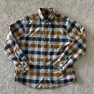 Men's flannel Button-Up Shirt in cognac, Navy & Gray - Casual flannel shirt